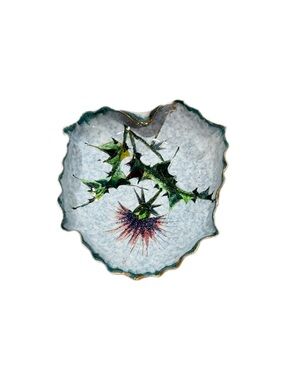 Vintage Signed Italy Ceramic Thistle Dish Wavy Edge Gold Accent